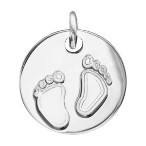 Pendentif en argent mdaille avec empreintes de pieds - diamtre 16mm - Vue 1