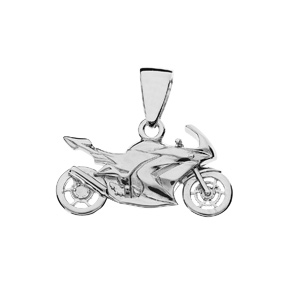 Pendentif en argent moto de course - Vue 1