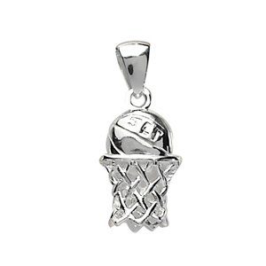 Pendentif en argent panier de basket avec ballon - Vue 1