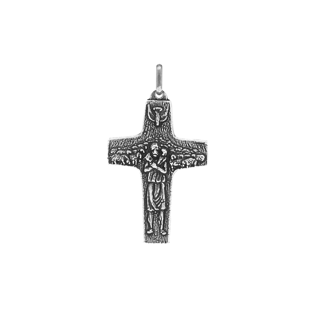 Pendentif en argent patin� brillant croix bon pasteur 35x24mm - Vue 1
