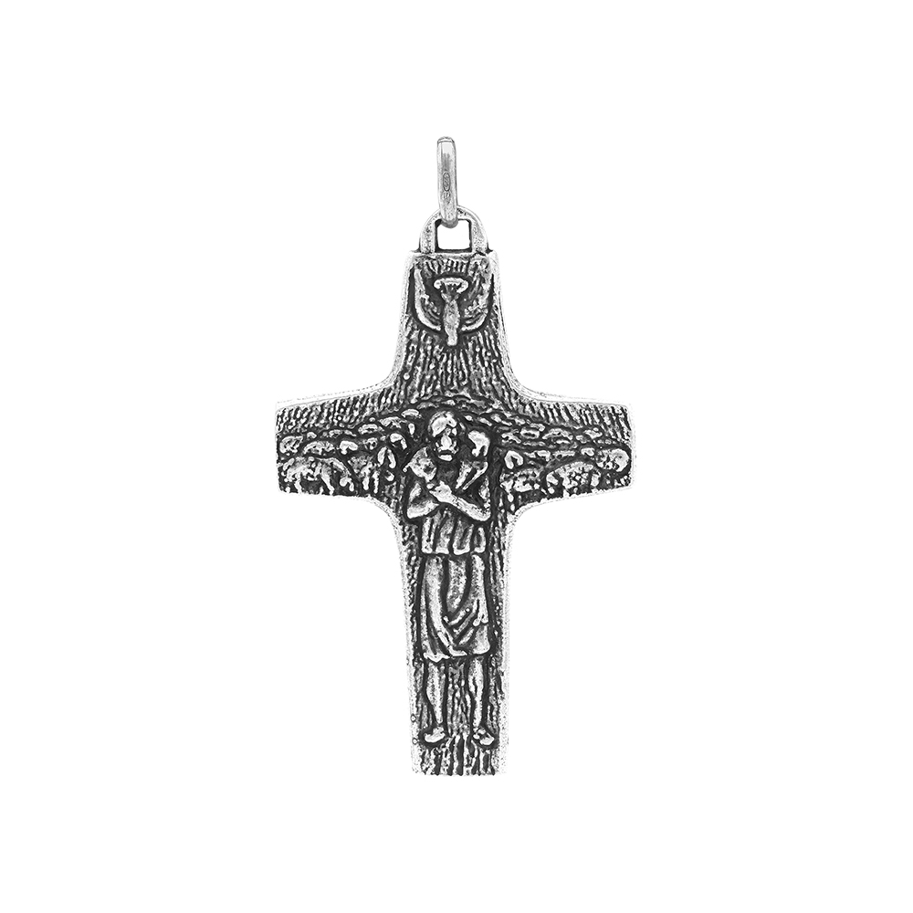 Pendentif en argent patin� brillant croix bon pasteur 45x30mm - Vue 1