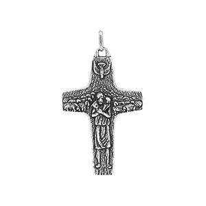 Pendentif en argent patiné brillant croix bon pasteur 45x30mm - Vue 1