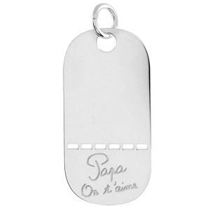 Pendentif en argent plaque G.I. arrondie troue grave \