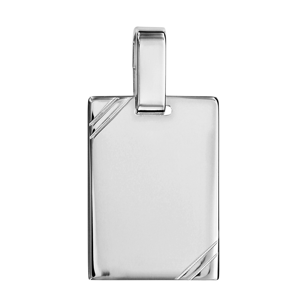 Pendentif en argent plaque G.I. rectangulaire � graver avec striures dans 2 angles - dimensions 15mm X 20mm - plaque prestige - Vue 1