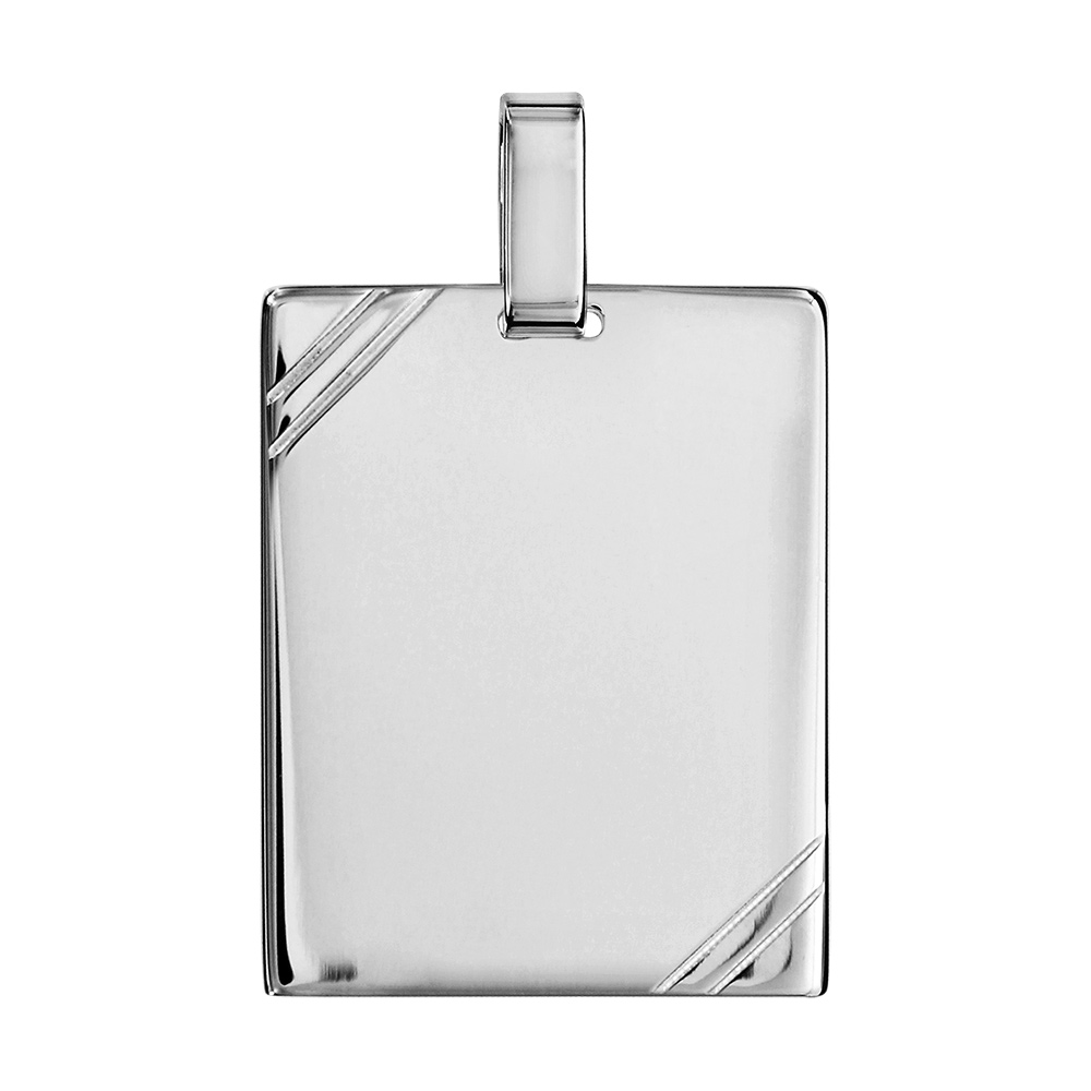 Pendentif en argent plaque G.I. rectangulaire � graver avec striures dans 2 angles - dimensions 29mm X 23mm - plaque prestige - Vue 1