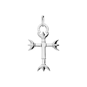 Pendentif en argent platin croix Camarguaise grand modle avec trident et fer  cheval - Vue 1