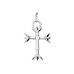 Pendentif en argent platiné croix Camarguaise petit modèle avec trident et fer à cheval - Vue 1