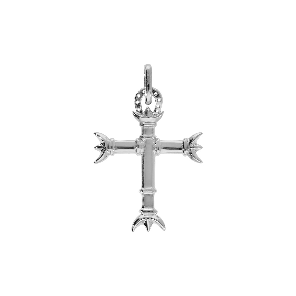 Pendentif en argent platin� croix Camarguaise petit mod�le avec trident et fer � cheval - Symbole de la Camargue - Vue 1