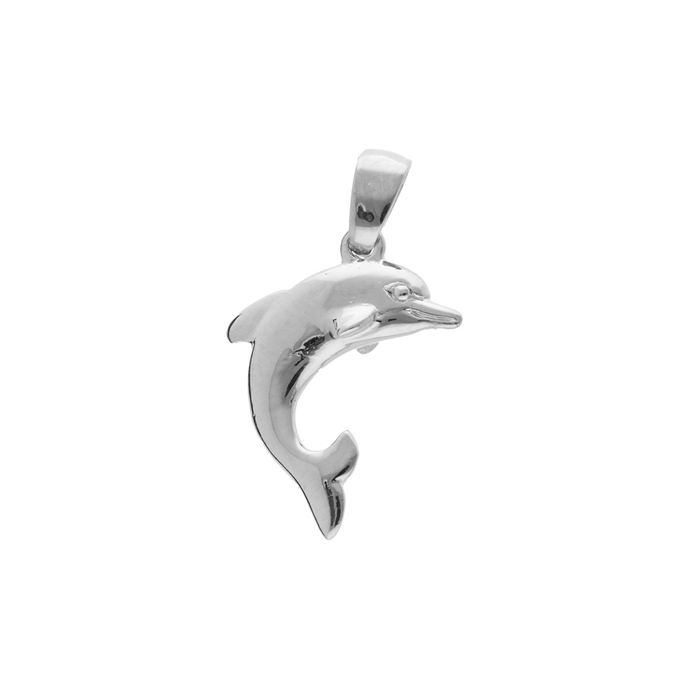 Pendentif en argent platin dauphin en relief recto-verso - Vue 1