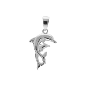 Pendentif en argent platin dauphin et son bb - Vue 1