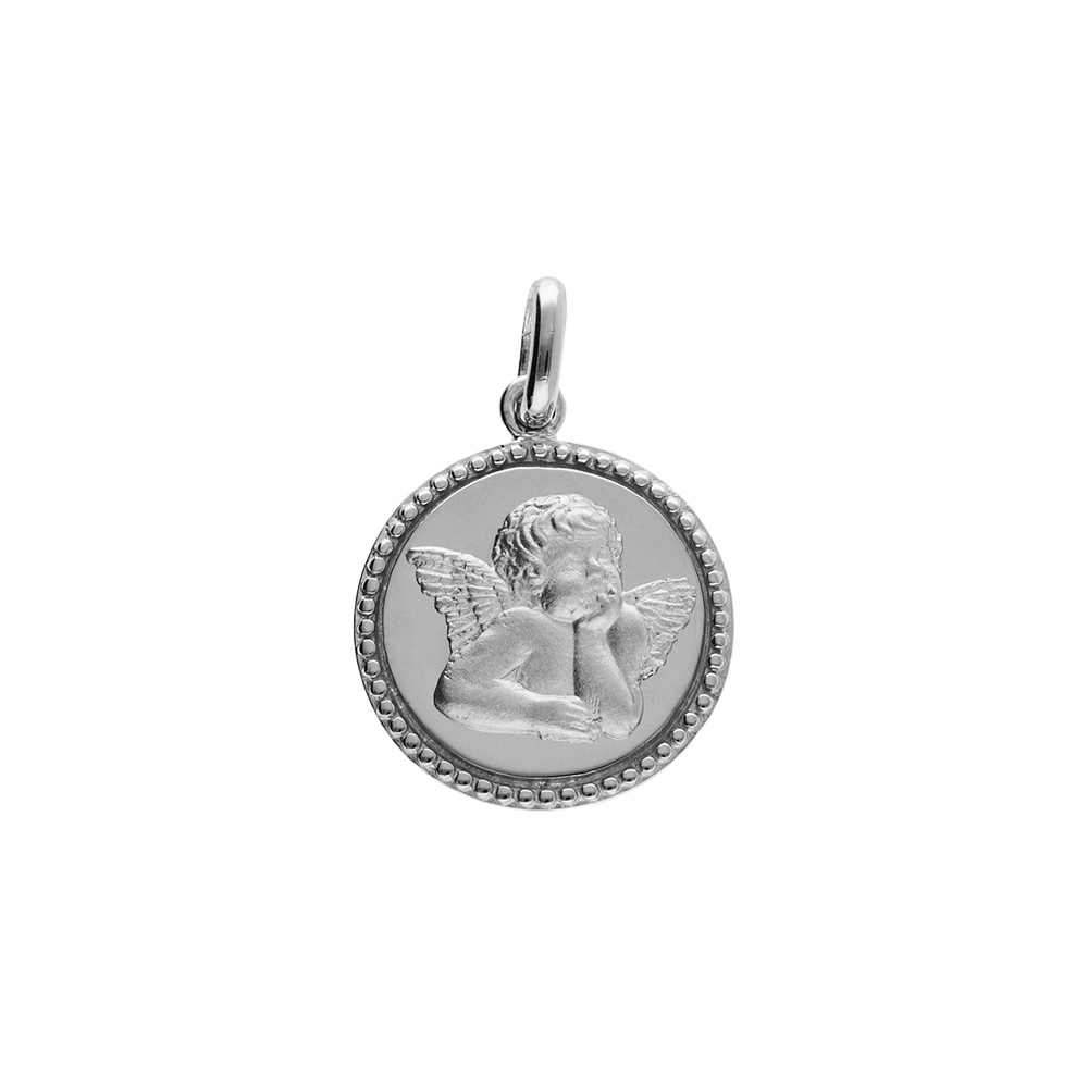 Pendentif en argent platin� m�daille 15mm diamant� avec Ange - Vue 1