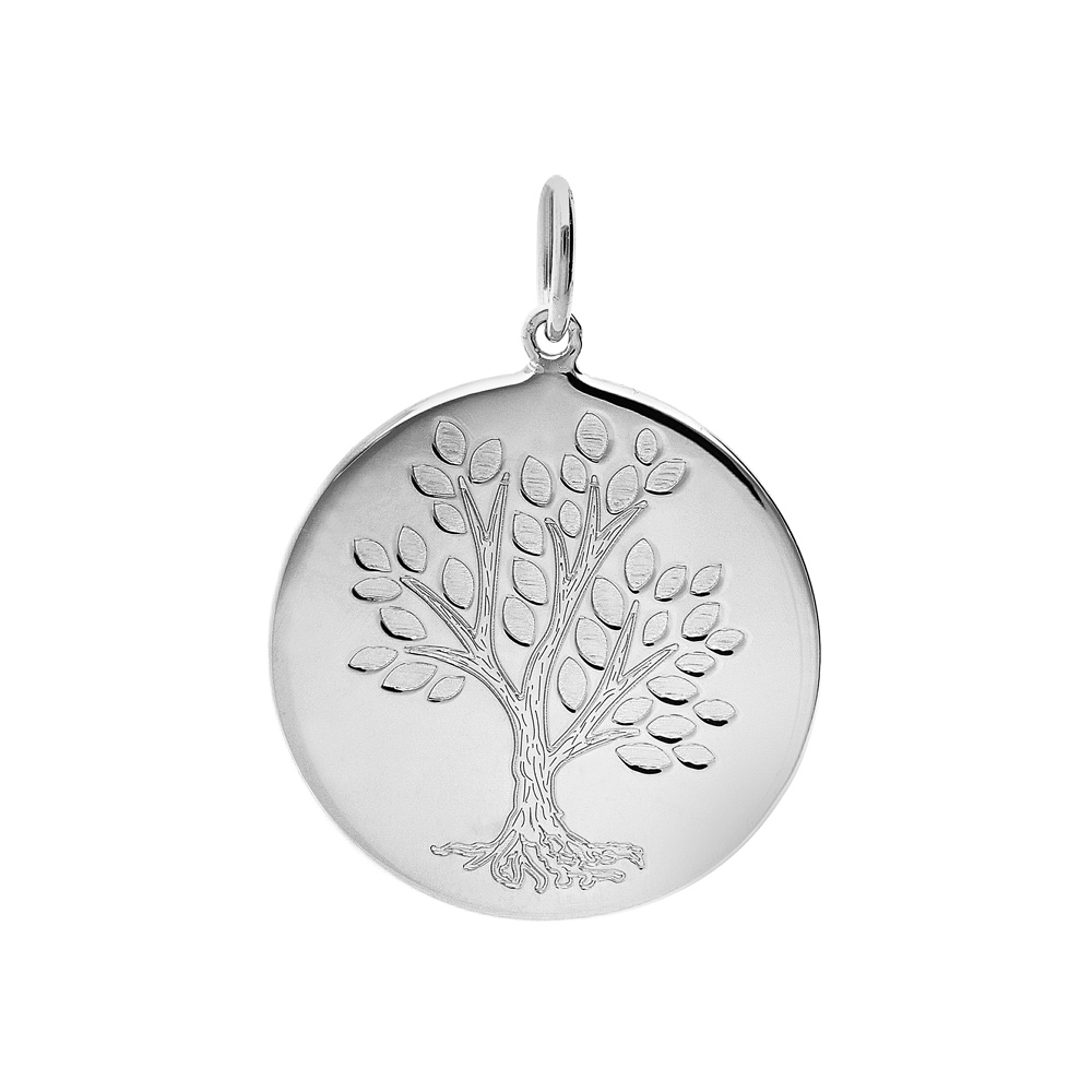 Pendentif en argent platin� m�daille arbre de vie 20mm - Vue 1
