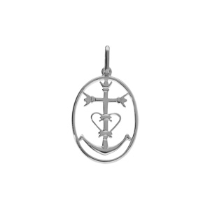 Pendentif en argent platin oval avec croix Camarguaise - Symbole de la Camargue