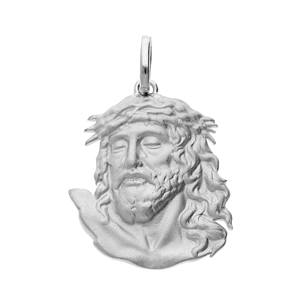 Pendentif en argent platin� t�te de Christ - Vue 1