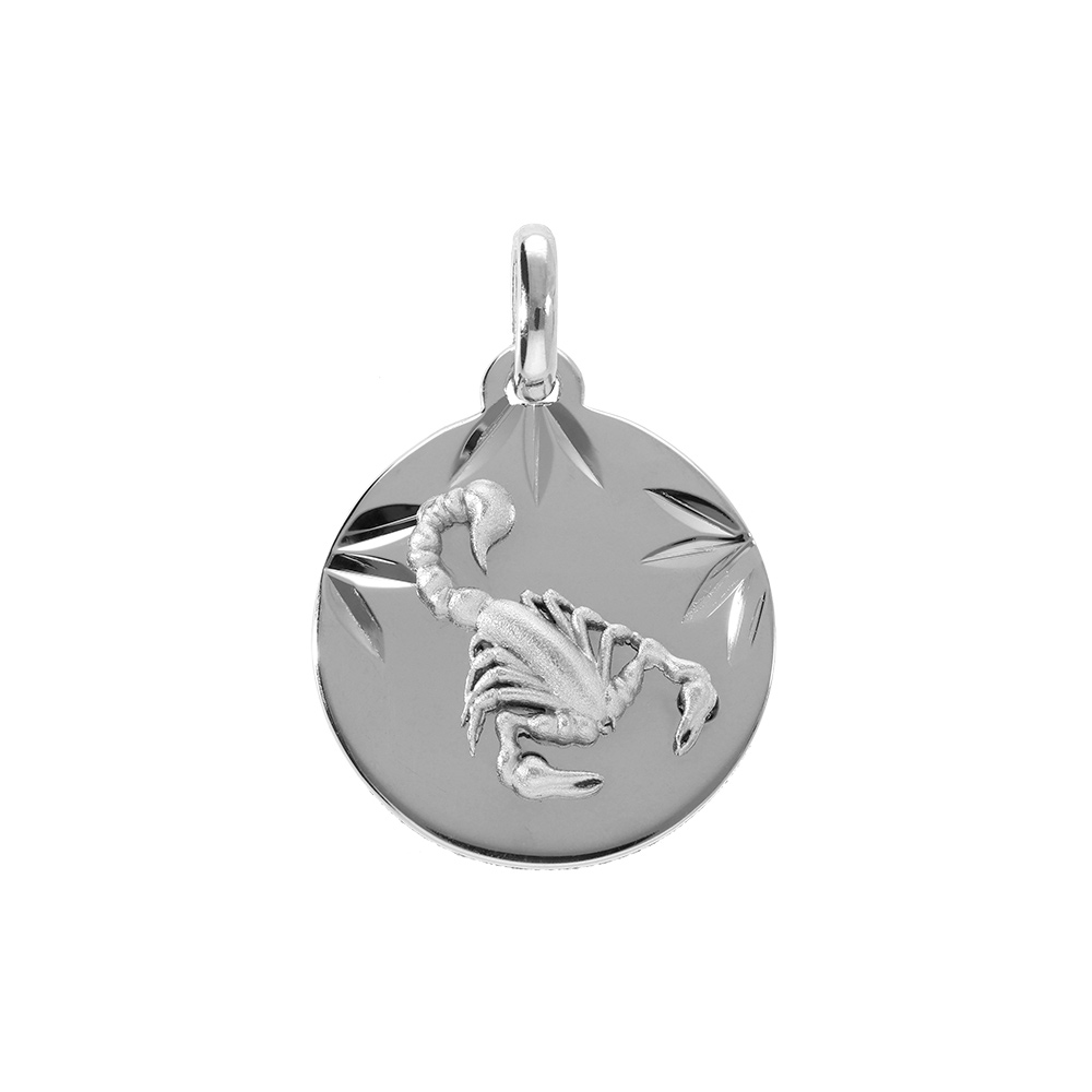 Pendentif en argent rhdoie m�daille 15mm diamant�e zodiaque scorpion - Vue 1