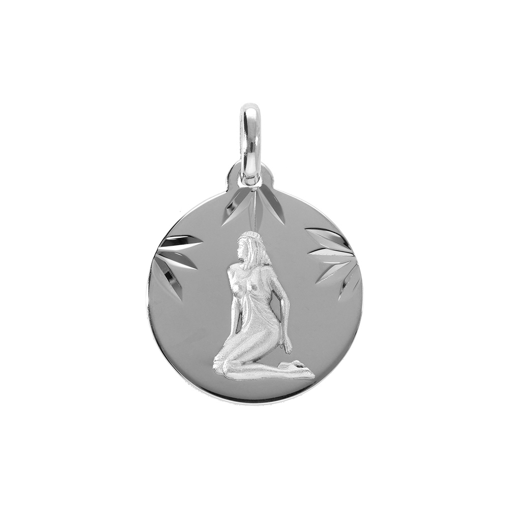 Pendentif en argent rhdoie m�daille 15mm diamant�e zodiaque vierge - Vue 1