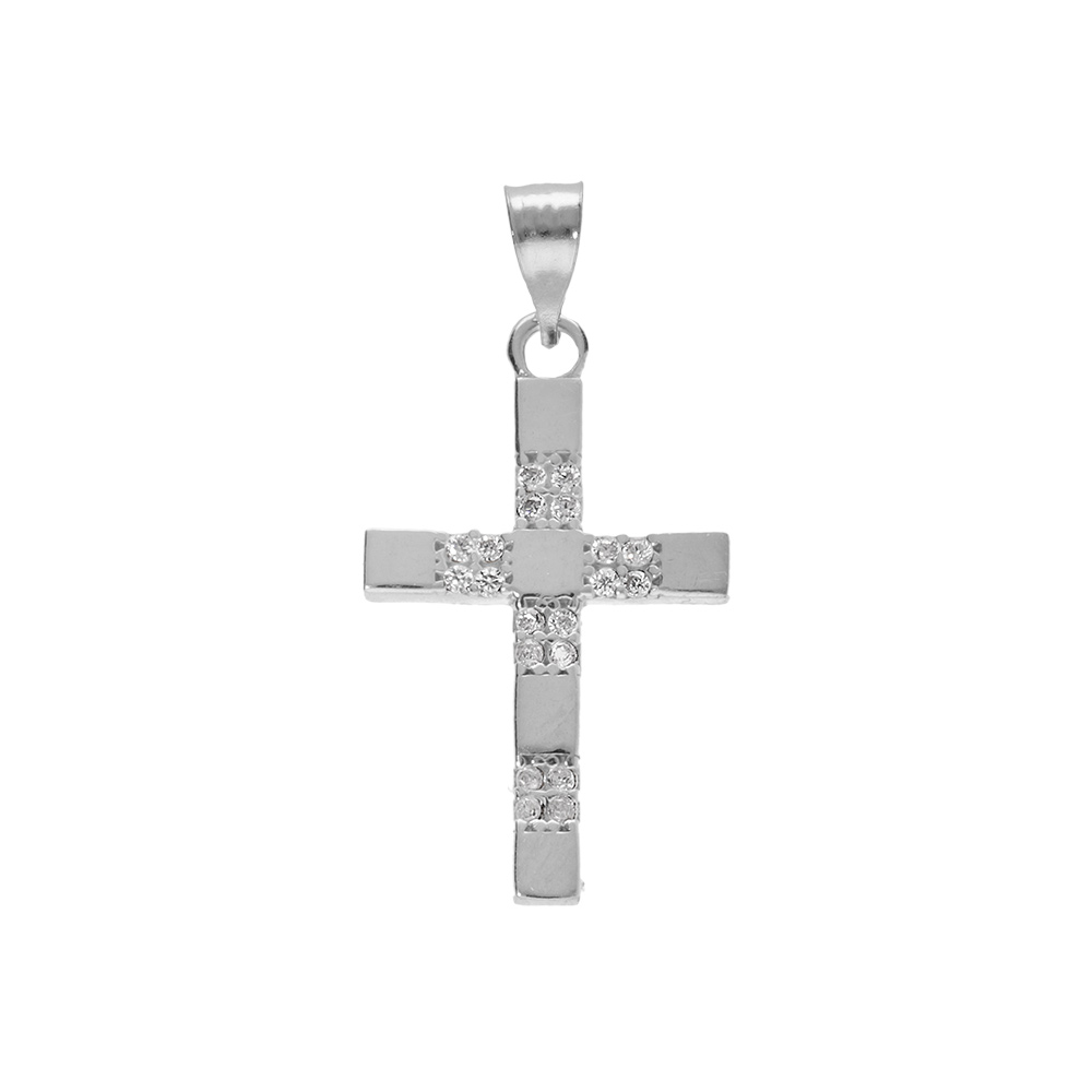 Pendentif en argent rhodi� 20x10mm croix avec oxydes - Vue 1