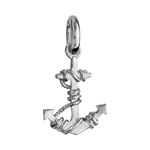 Pendentif en argent rhodi ancre de marine avec petit cordage - Vue 1