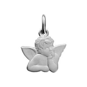 Pendentif en argent rhodié ange en relief - dimensions 14mm X 16mm - Vue 1