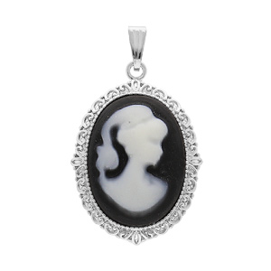 Pendentif en argent rhodié Camée noir 30*25mm - Vue 1