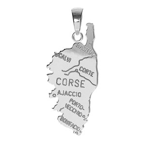 Pendentif en argent rhodié carte de Corse grand modèle - Vue 1