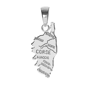 Pendentif en argent rhodié carte de Corse moyen modèle - Vue 1