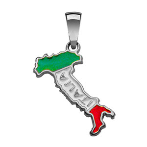 Pendentif en argent rhodié carte d\'Italie en résine verte, blanche et rouge - Vue 1