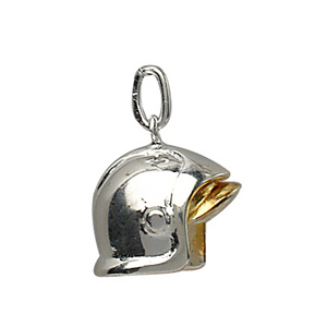 Pendentif en argent rhodi casque de pompier avec visire amovible grand modle - Vue 1