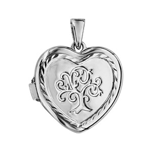 Pendentif en argent rhodi cassolette coeur avec arbre de vie grav sur le dessus - dimension 20mm - possibilit d\'insrer 1 ou 2 photos droite et gauche - Vue 1