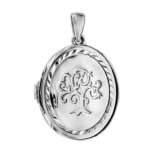 Pendentif en argent rhodi cassolette ovale avec arbre de vie grav sur le dessus - dimension 20mm - possibilit d\'insrer 1 ou 2 photos droite et gauche - Vue 1