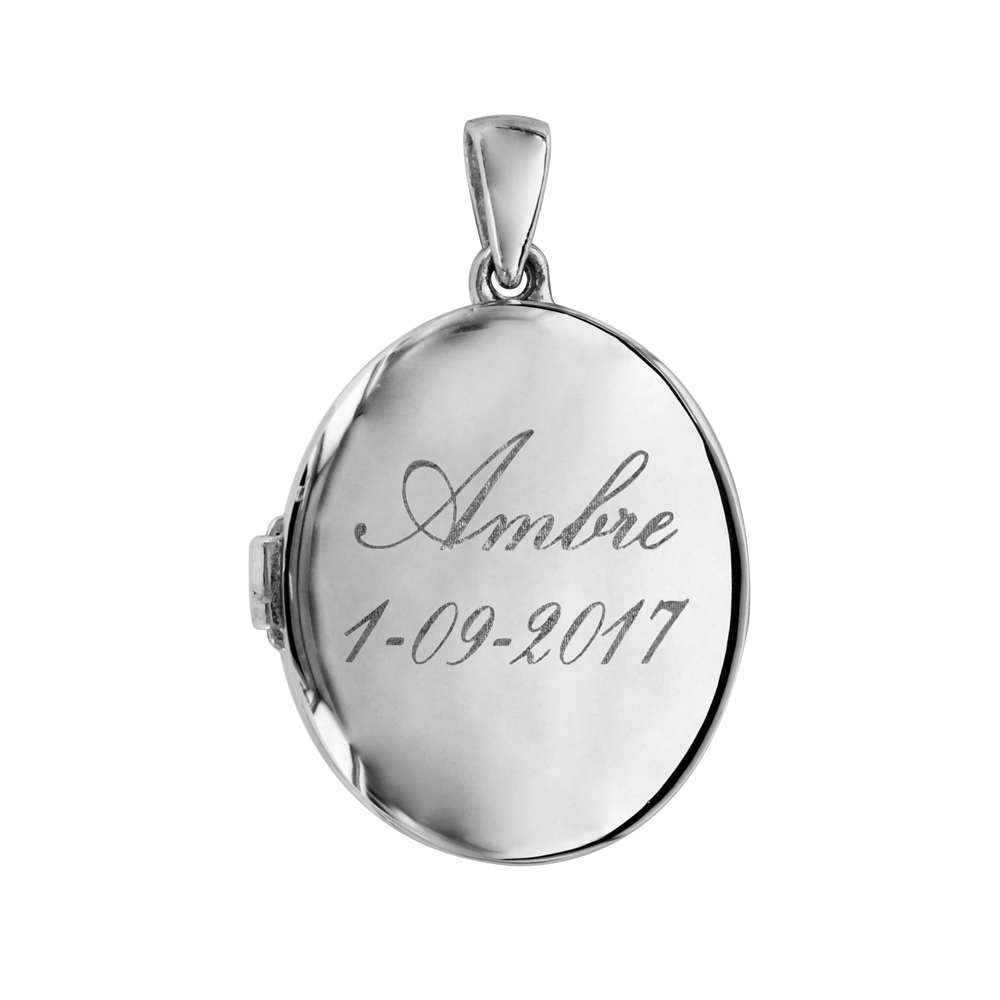 Pendentif en argent rhodi� cassolette ovale lisse - dimension 20mm - possibilit� d\'ins�rer 1 ou 2 photos droite et gauche - Vue 1
