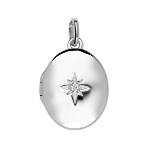 Pendentif en argent rhodi cassolette petit modle ovale avec 1 toile en oxyde blanc - Vue 1