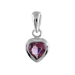 Pendentif en argent rhodié coeur en oxyde violet serti clos - Vue 1