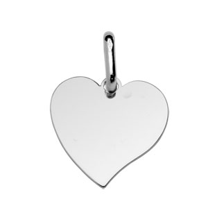 Pendentif en argent rhodi coeur  graver petit modle - plaque fine - Vue 1