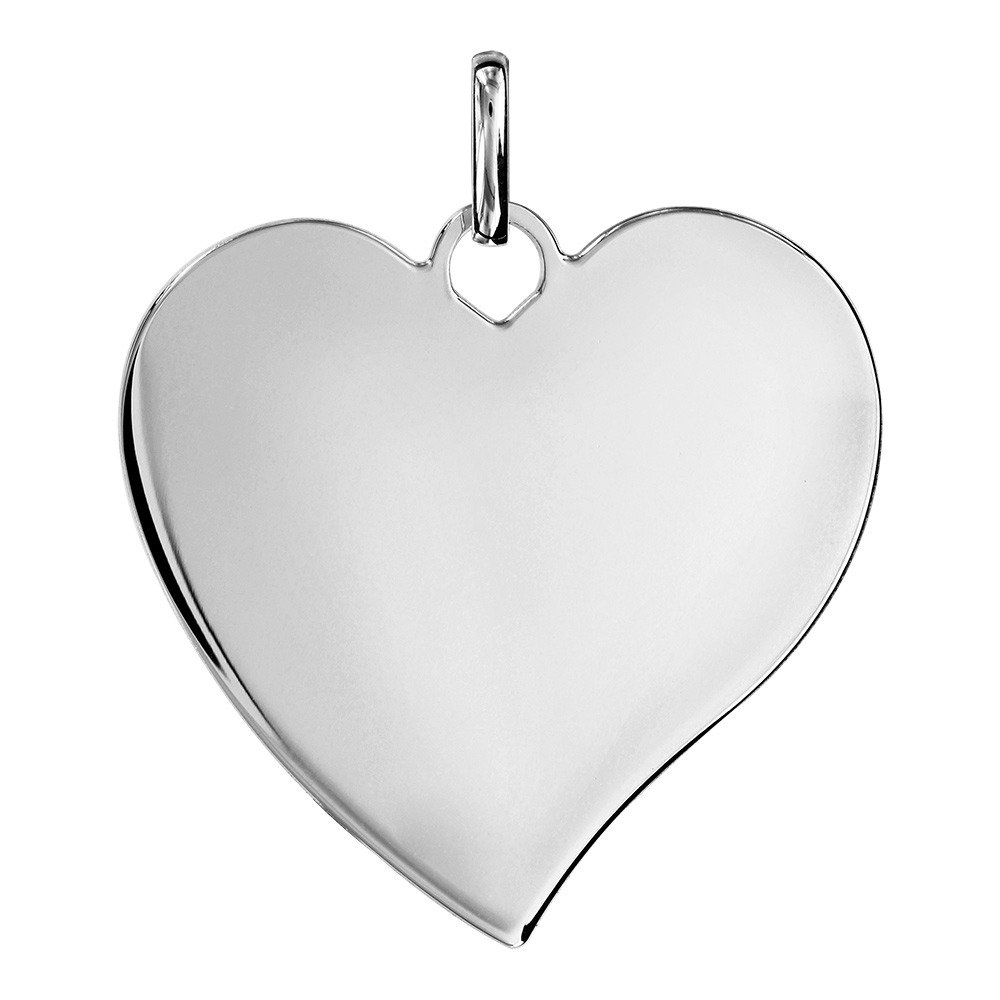 Pendentif en argent rhodi� coeur � graver tr�s grand mod�le 33mm X 36mm - plaque fine - Vue 1