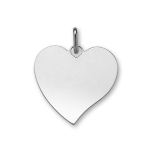 Pendentif en argent rhodi coeur  graver trs grand modle 33mm X 36mm - plaque fine - Vue 1