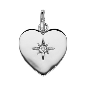 Pendentif en argent rhodi coeur lisse avec toile en oxyde blanc serti - Vue 1