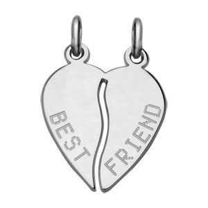 Pendentif en argent rhodié coeur à partager gravé \