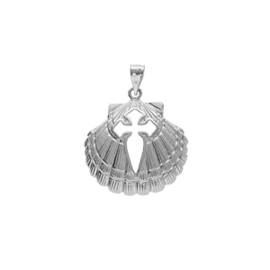 Pendentif en argent rhodi coquille Saint-Jacques de compostelle avec croix - Vue 1