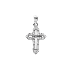 Pendentif en argent rhodi croix 15x10mm avec oxydes blancs sertis - Vue 1