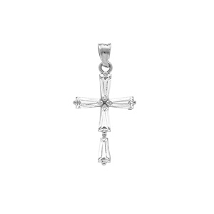 Pendentif en argent rhodi croix 20mm x 12mm oxydes blancs forme baguette - Vue 1