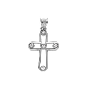 Pendentif en argent rhodi croix 20x12mm ajoure avec oxydes blancs - Vue 1