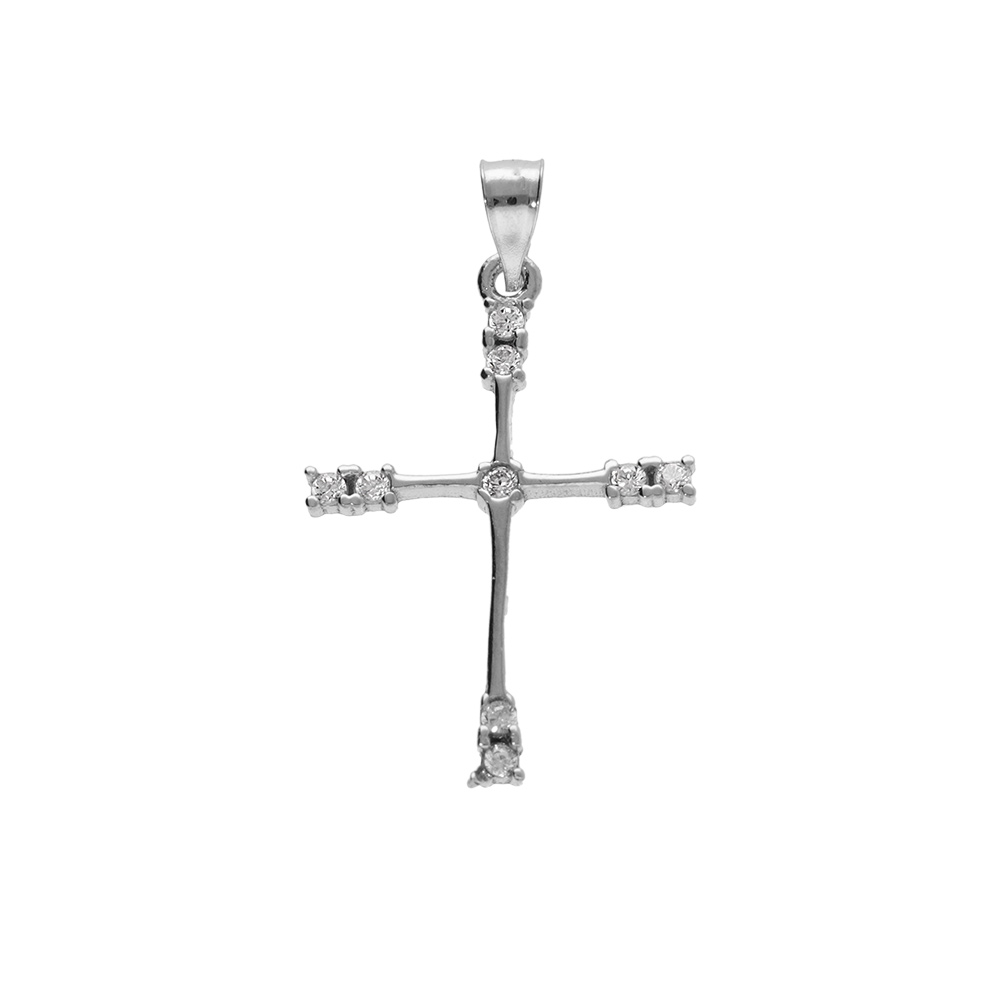 Pendentif en argent rhodi� croix 20x15mm avec oxydes blancs sertis - Vue 1