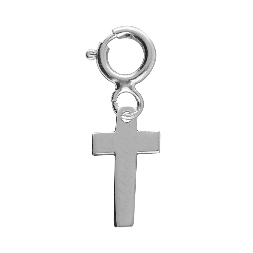 Pendentif en argent rhodi� croix avec anneau ressort - Vue 1