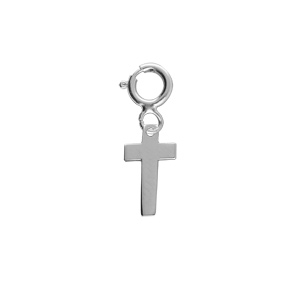 Pendentif en argent rhodi croix avec anneau ressort - Vue 1