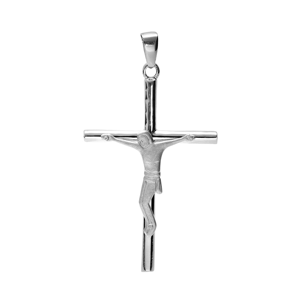 Pendentif en argent rhodi� croix avec christ 34 x 22mm - Vue 1