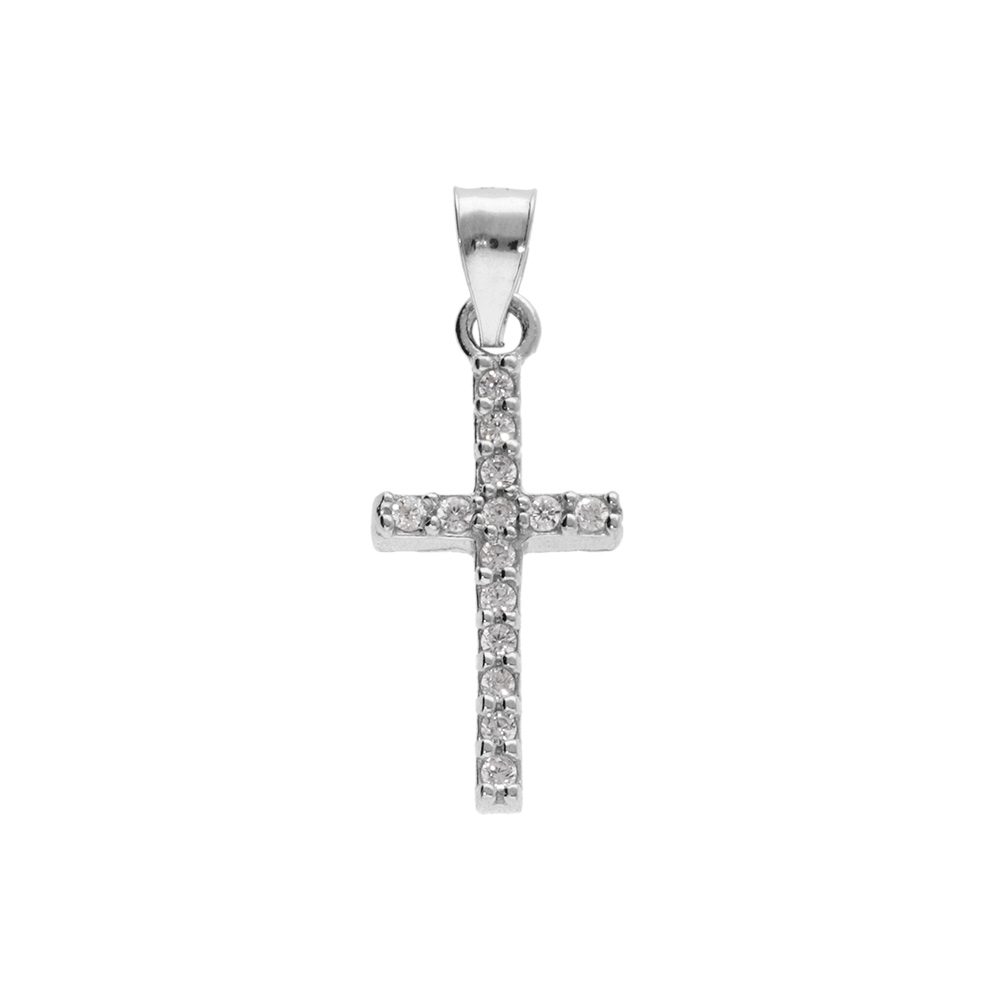 Pendentif en argent rhodi� croix avec oxydes blancs 17x0,7mm - Vue 1