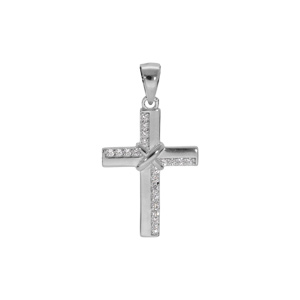 Pendentif en argent rhodi croix avec oxydes blancs sertis 23x17mm - Vue 1