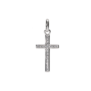 Pendentif en argent rhodi Croix avec oxydes blancs sertis grand modle - Vue 1