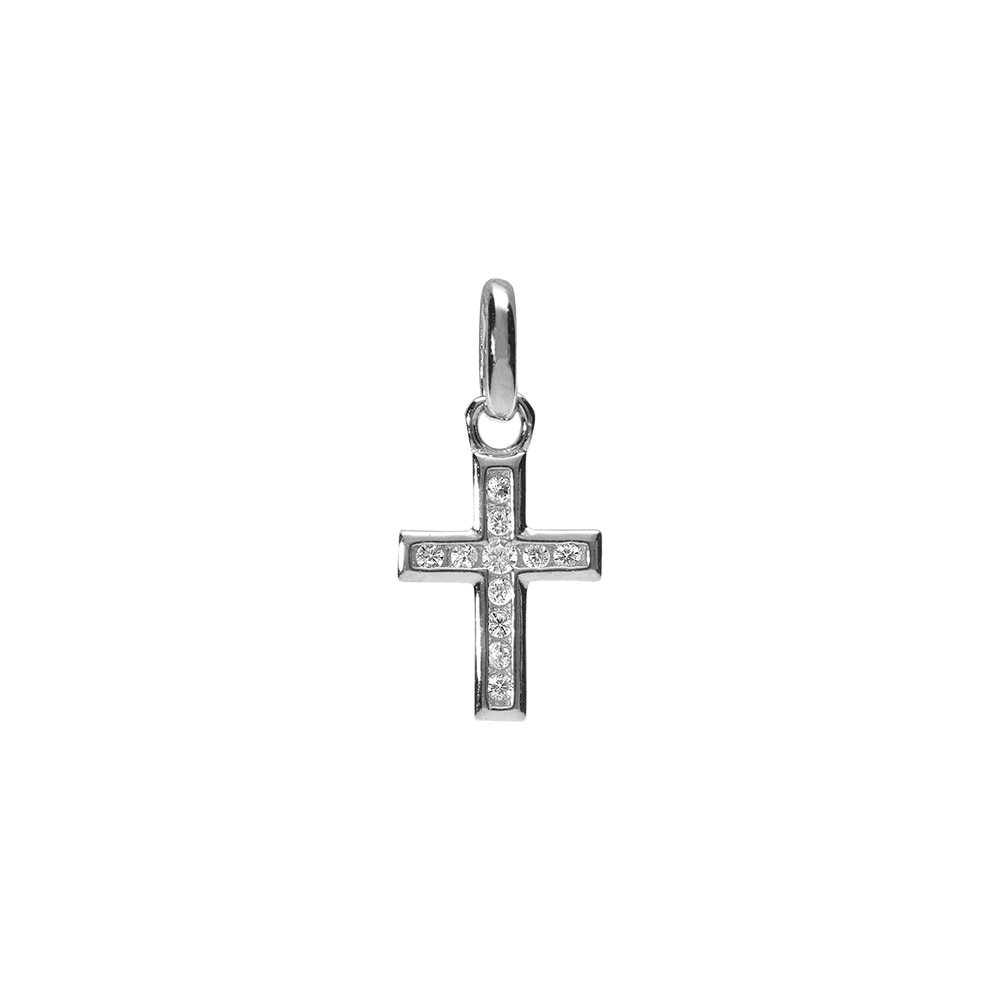 Pendentif en argent rhodi� Croix avec oxydes blancs sertis petit mod�le - Vue 1